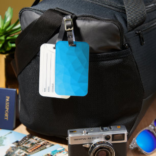 Blue cyan turquoise geometric mesh pattern luggage tag