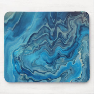 Blue Cyan White Marble Acrylic Abstraction  Mouse Pad