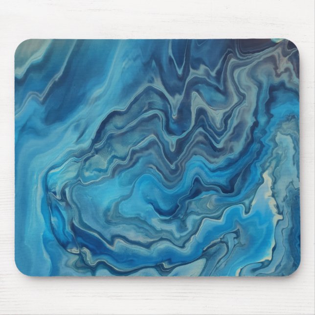 Blue Cyan White Marble Acrylic Abstraction  Mouse Pad (Front)