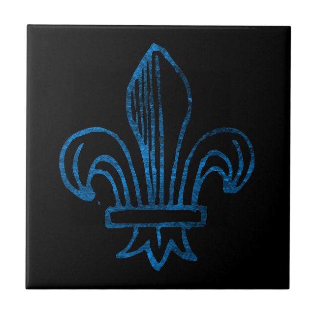 Blue / Cyan Worn Fleur de Lis Tile (Front)