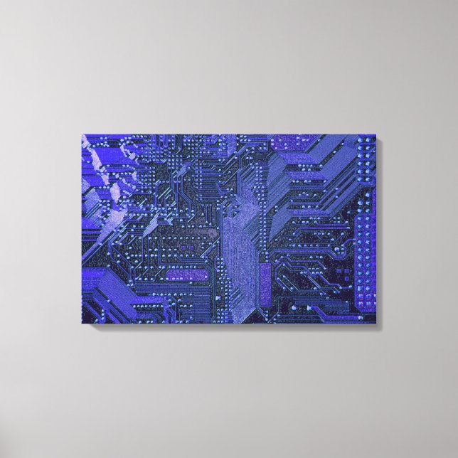 Blue Cyber Circuit Board Tech Art Electronics Canvas Print (Front)
