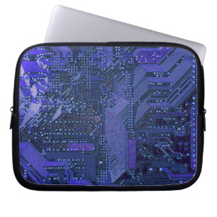 Blue Cyber Circuit Board Tech Art Electronics Laptop Sleeve