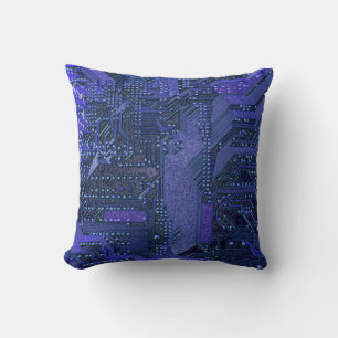 Blue Cyber Circuit Board Tech Art Electronics Throw Pillow