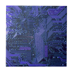 Blue Cyber Circuit Board Tech Art Electronics Tile