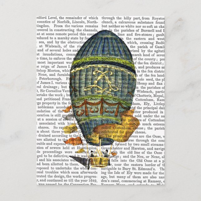 Blue Cylindrical Hot Air Balloon Postcard (Front)