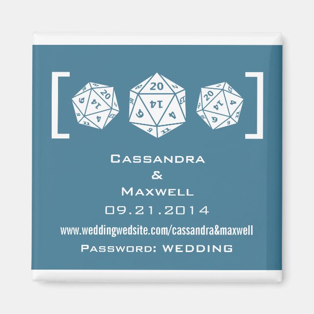 Blue D20 Dice Gamer Mariage Info Magnet v2 (Devant)