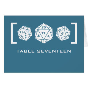 Blue D20 Dice Gamer Table Number Card