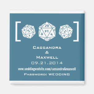 Blue D20 Dice Gamer Wedding Info Magnet v2