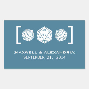 Blue D20 Dice Gamer Wedding Stickers