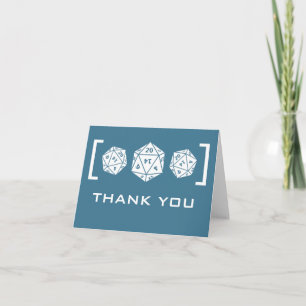 Blue D20 Dice Gamer Wedding Thank You Card