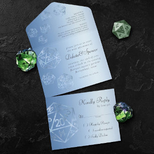 Blue D20   Elegant RPG Dice Wedding All In One Invitation