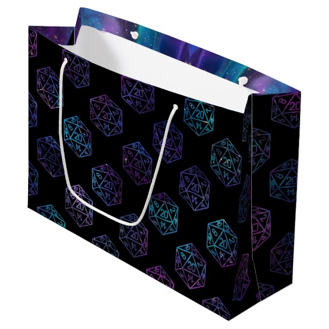 Blue D20 Pattern | RPG Fantasy Tabletop Gamer Dice Large Gift Bag (Front Angled)