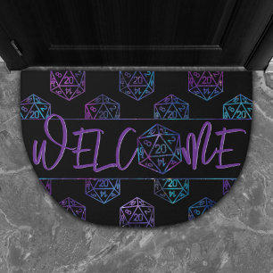 Blue D20 Pattern   RPG Fantasy Tabletop Welcome Doormat