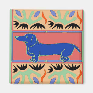 Blue Dachshund Abstract Fauvism Magnet