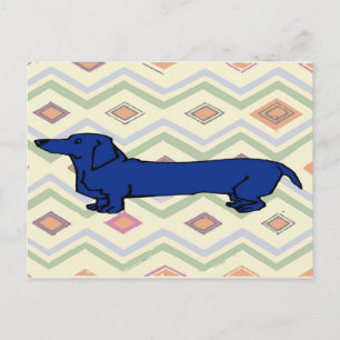 Blue Dachshund Abstract Fauvism Postcard