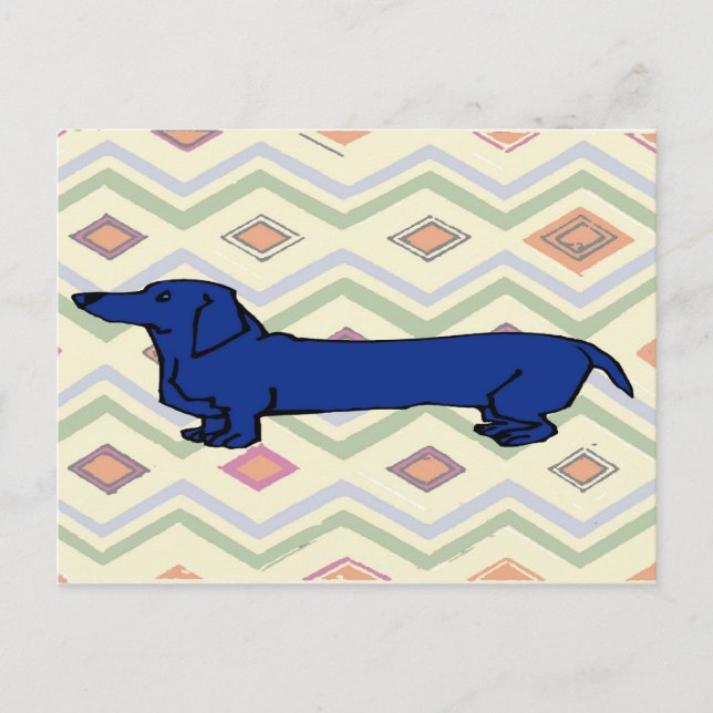Blue Dachshund Abstract Fauvism Postcard (Front)