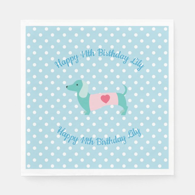 Blue Dachshund Party Napkins (Front)