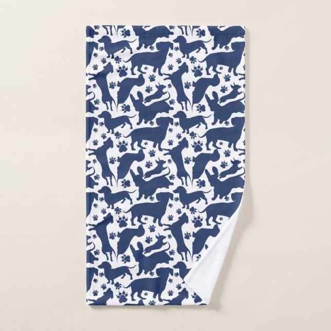 Blue Dachshund Pattern Throw Pillow Tapestry Hand Towel (Hand Towel)