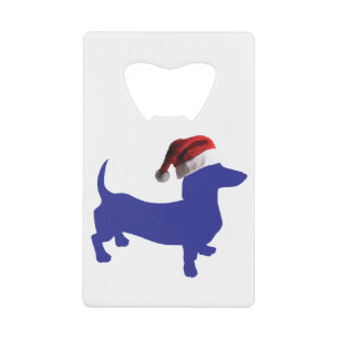 Blue Dachshund wearing a Santa Claus Hat Credit Card Bottle Opener