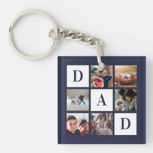 Blue Dad Colorblock Six Photo Collage Personalized Keychain