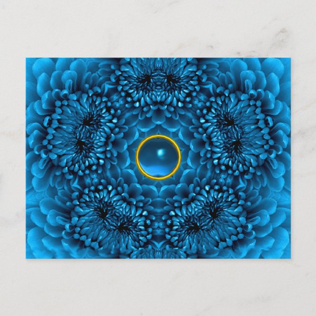 BLUE DAHLIA AND SAPPHIRE GEMSTONE Floral Postcard (Front)