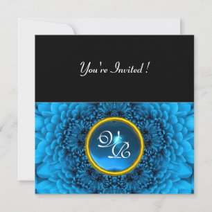 BLUE DAHLIA, AQUAMARINE ,bright black yellow Invitation
