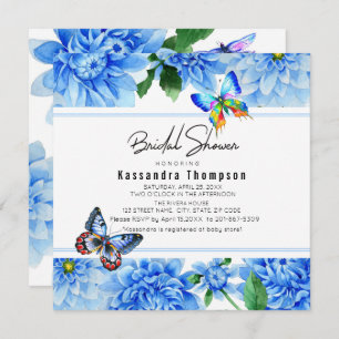 Blue Dahlia Floral Bridal Shower Invitation