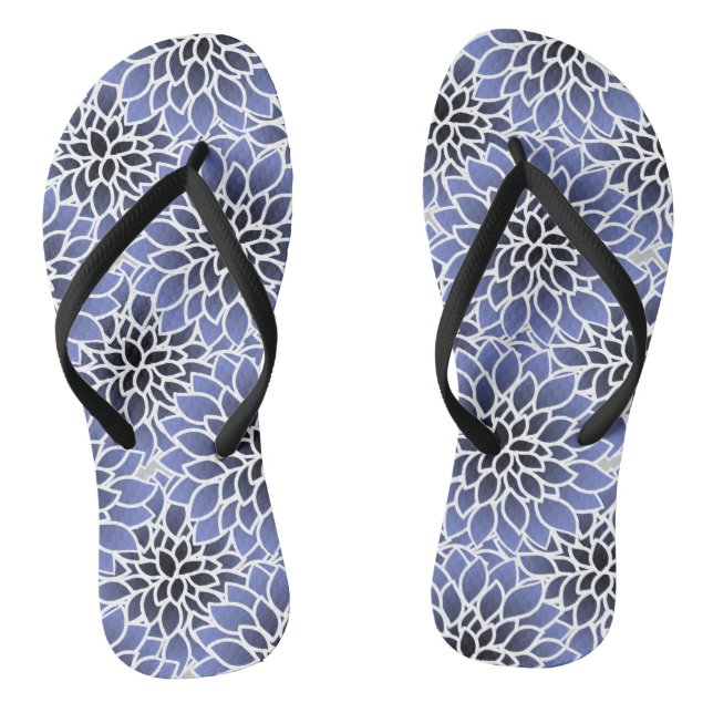 Blue Dahlia Floral Pattern Flip Flops (Footbed)