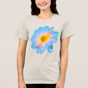 Blue Dahlia Flower with Bee Oatmeal T-Shirt Tri-Blend Shirt