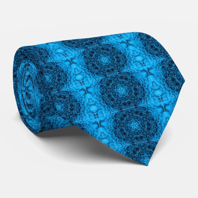 BLUE  DAHLIA FLOWERS Abstract Floral Tie (Rolled)