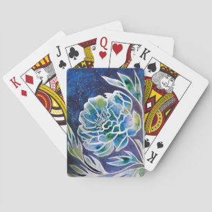 Blue Dahlia Navy Teal Celestial Floral Watercolor  Playing Cards