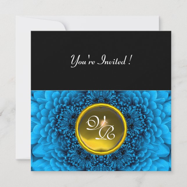BLUE DAHLIA, TOPAZ ,bright green black yellow Invitation (Front)