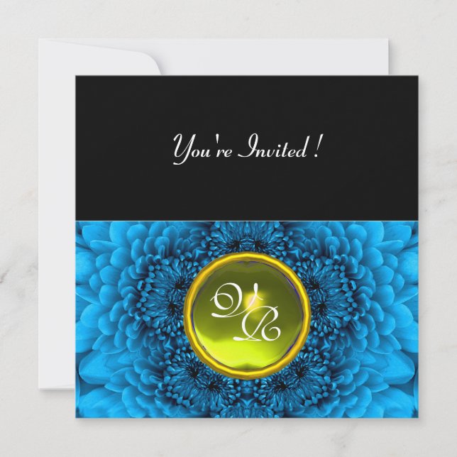 BLUE DAHLIA, TOPAZ ,bright green black yellow Invitation (Front)