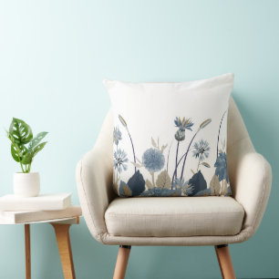 Blue Dahlias Cornflower Throw Pillow
