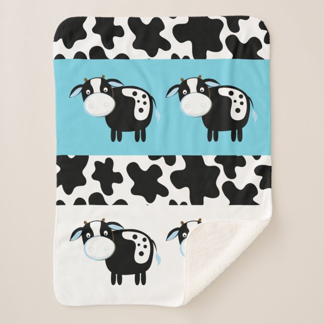 Blue Dairy Cow Pattern Sherpa Blanket (Front)