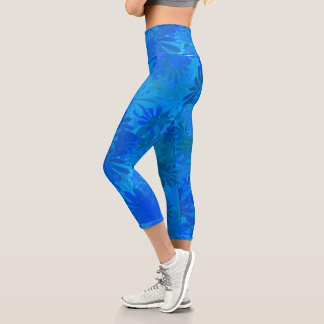 Blue Daisies  Capri Leggings (Left)