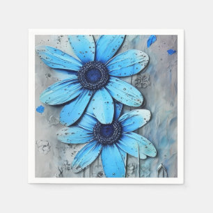 Blue Daisies Distressed Grungy Daisy Flower Napkin