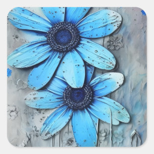 Blue Daisies Distressed Grungy Daisy Flower Square Sticker