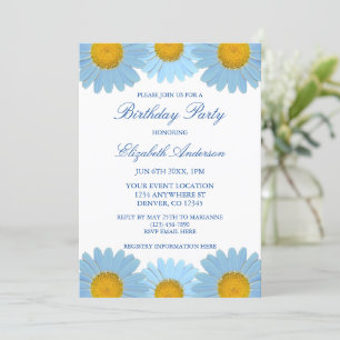 Blue Daisies Floral Birthday Invitation