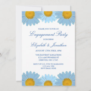 Blue Daisies Floral Engagement Party Invitation
