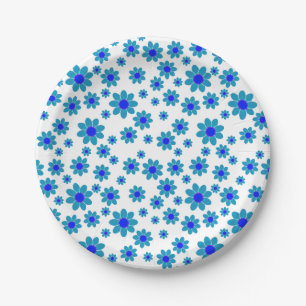 Blue Daisies   Floral Repeating Daisy Pattern Paper Plate