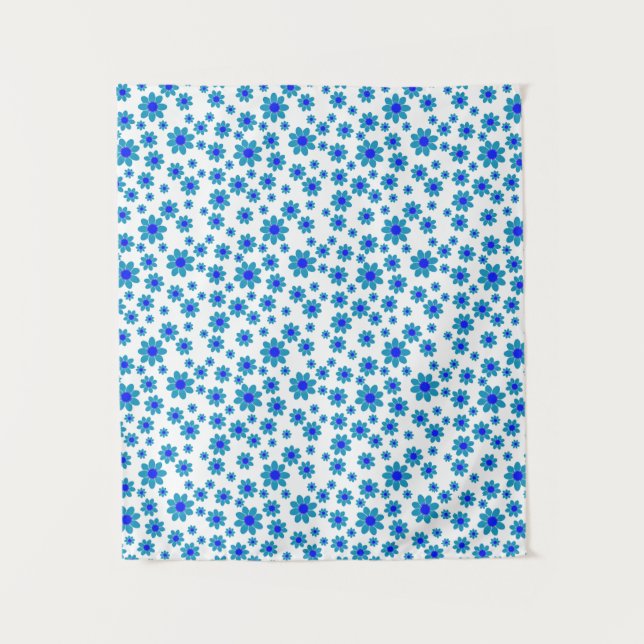 Blue Daisies | Floral Repeating Daisy Pattern Tapestry (Front)