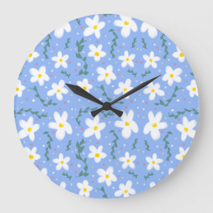 Blue Daisies Large Clock