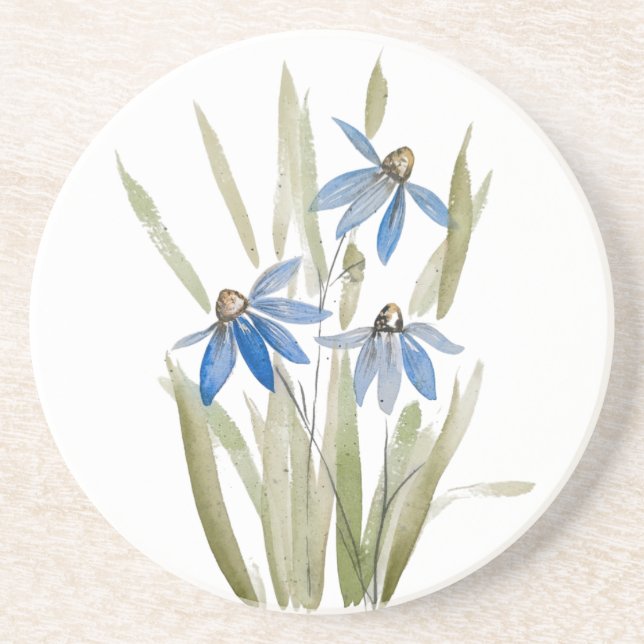 Blue Daisies Sandstone Coaster (Front)