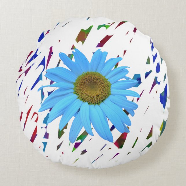 Blue Daisy Abstract Graphic Round Pillow (Front)