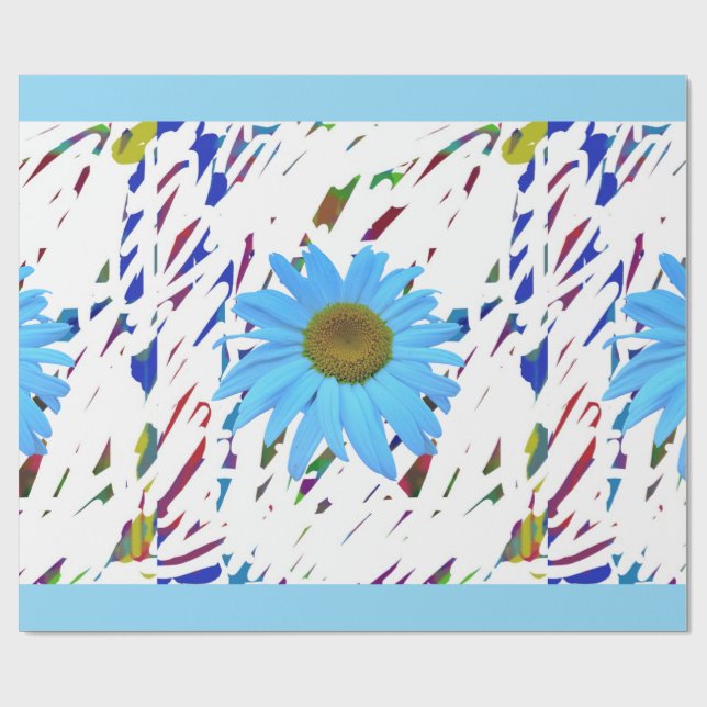 Blue Daisy Abstract Graphic Wrapping Paper (Flat)