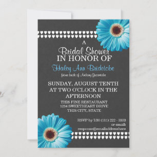 Blue Daisy and Slate Grey Bridal Shower Invitation