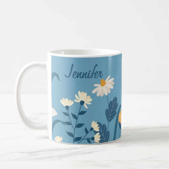 Blue Daisy April Birth Flower Mug Floral (Left)