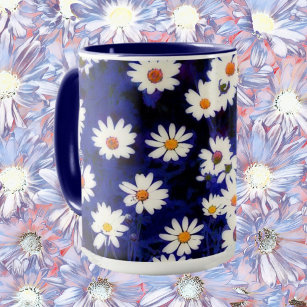 Blue Daisy Art Flower Mug Cup