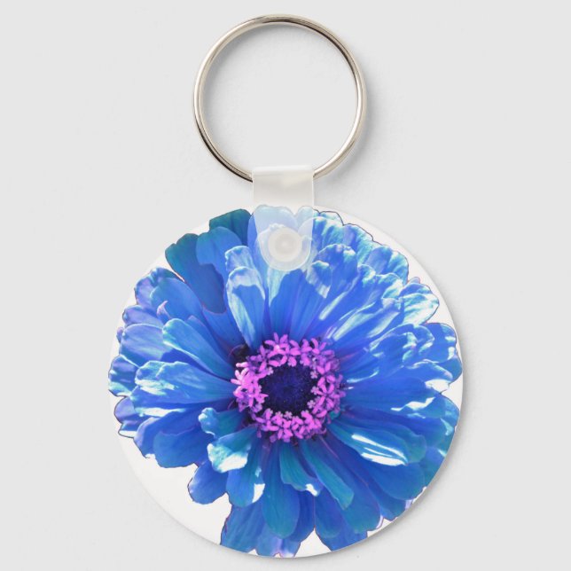 Blue daisy blue floral photo keychain (Front)